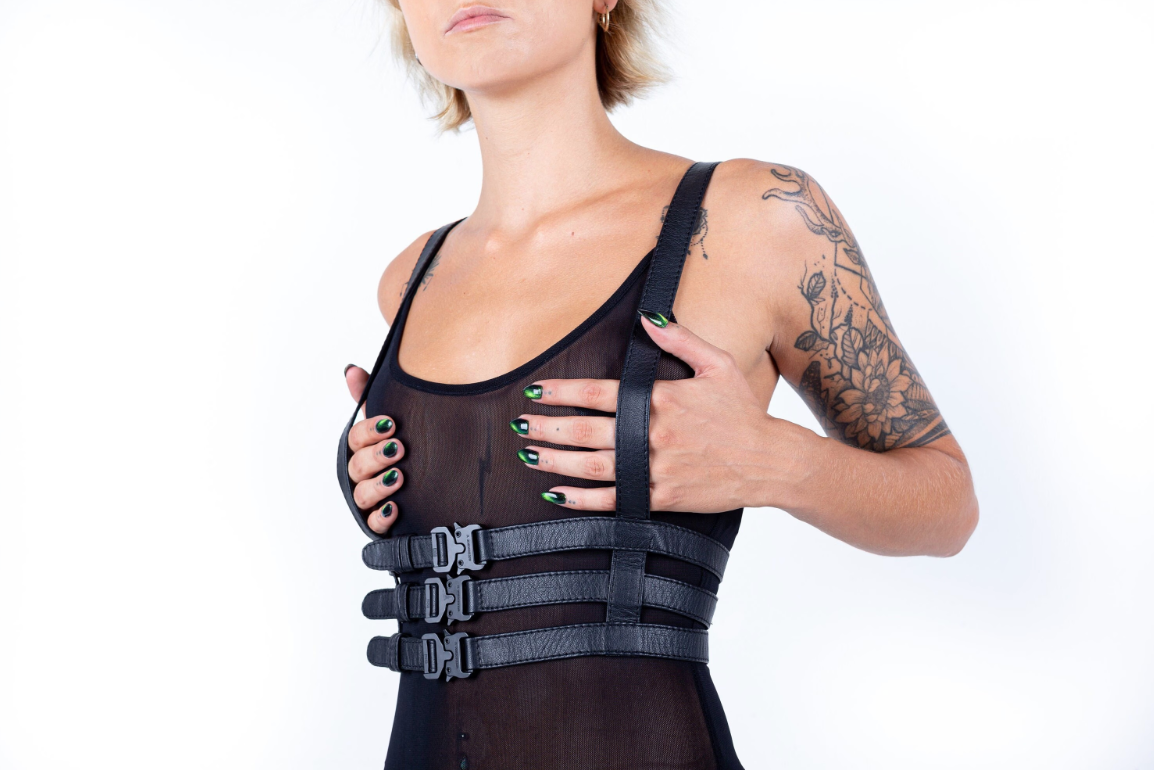 Triple Threat 2.0 Black Leather Harness Corset