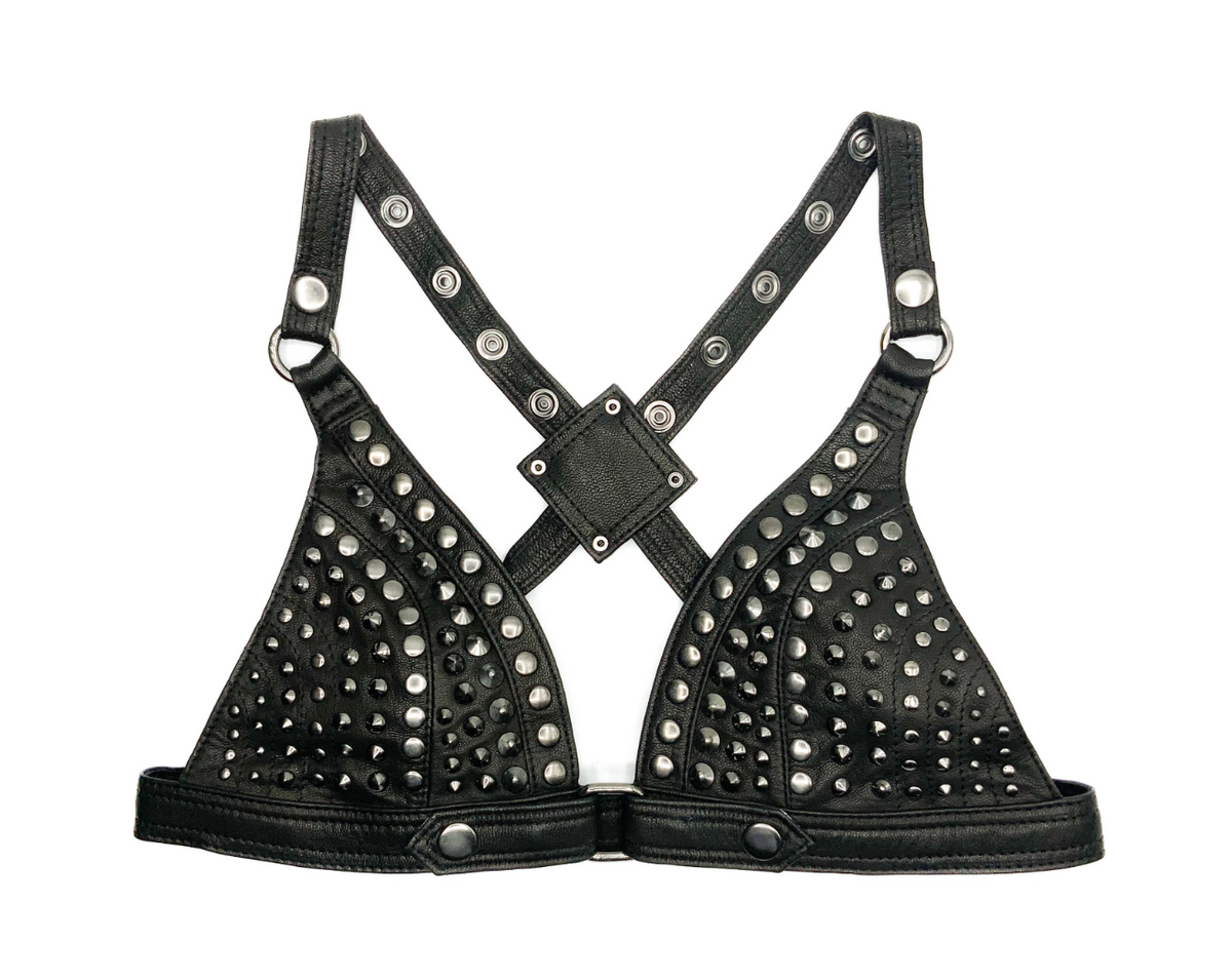 FULL STUD Leather Bra with Suede Lining